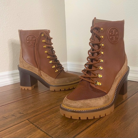 Tory Burch 95 mm Miller Lug Sole Booties boots lace up zipper chunky combat boot - Picture 2 of 16